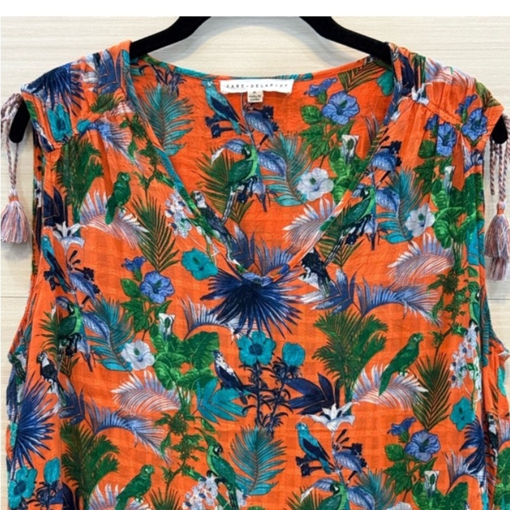 Jane and Delancey Women’s Orange/Red Tropical Print Sleeveless Blouse Size M